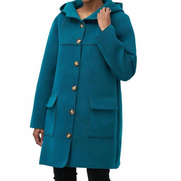 NEW M MADE IN ITALY hooded button long coat jacket in emerald